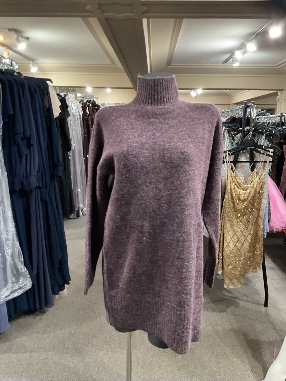 Double Zero Heathered Plum Turtleneck Sweater Dress